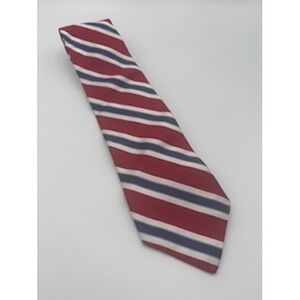 TOMMY HILFIGER 100% Silk Necktie One Size Red Blue White Striped Classic Preppy